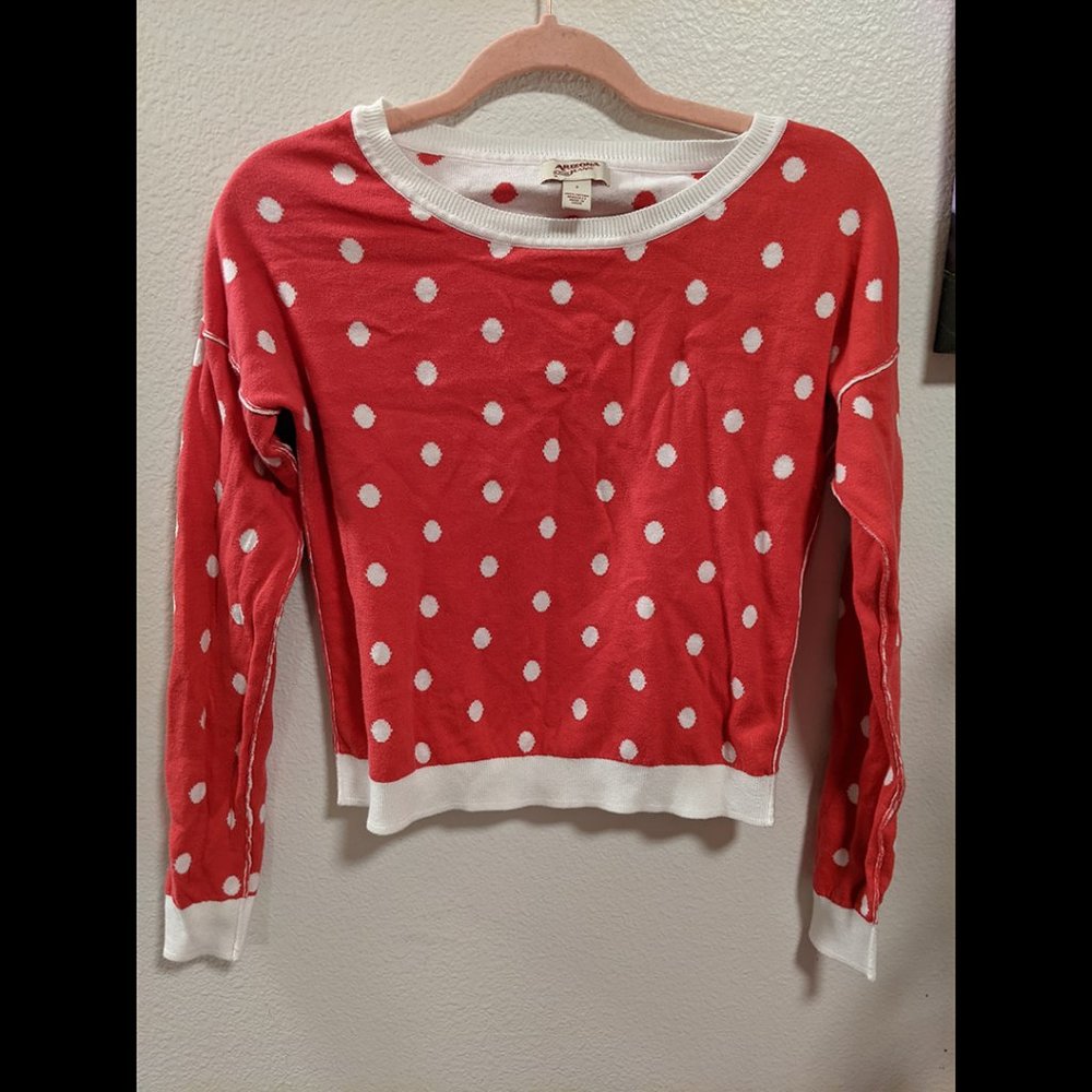 Arizona Jean Company Red and White Polka Dot Sweatshirt Size S - Picture 1 of 4